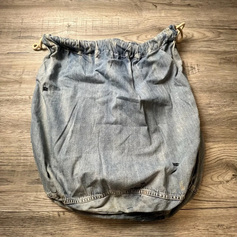 Vintage Denim Laundry Bag Military Surplus Light Blue Distressed ID Patch AE4
